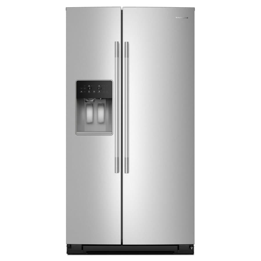 KitchenAid 25.1-cu ft Counter-Depth 42-in Wide Side-by-Side Refrigerator Built-In with Ice Maker ,Water and Ice Dispenser ( Stainless Steel with PrintShield Finish ) ENERGY STAR Certified