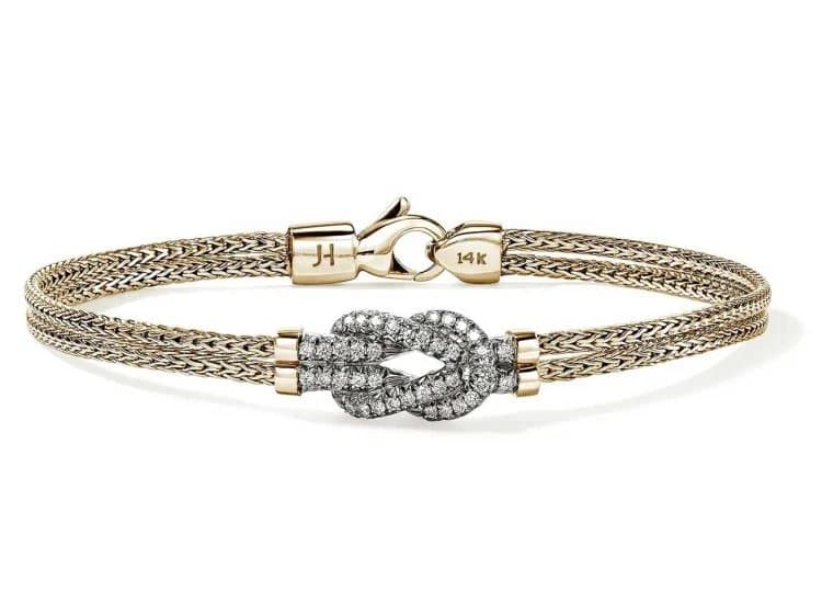 John Hardy Love Knot Bracelet-Size Large-in 18K Yellow Gold with Diamonds