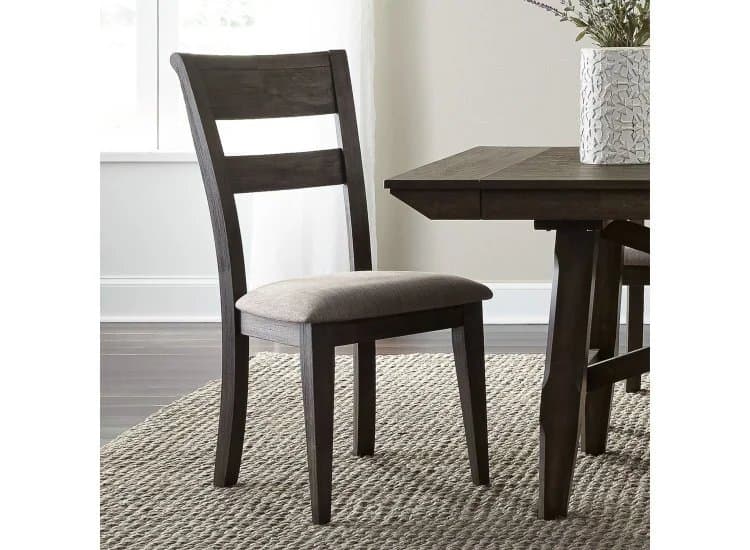 Liberty Furniture Splat Back Side Chair in Dark Chestnut|Grey Linen