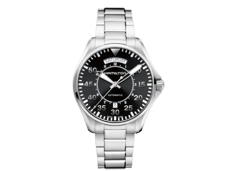Hamilton Khaki Aviation Pilot Day Date Auto Black Dial Stainless Steel Bracelet Watch, 42mm