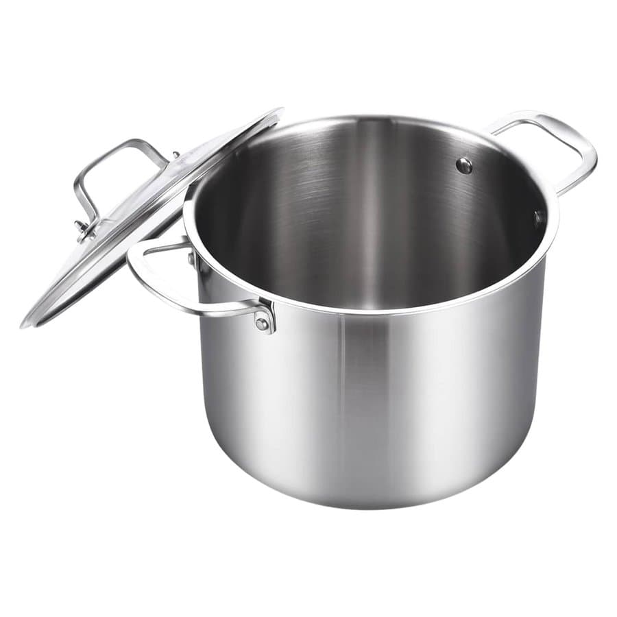 Etokfoks  8 QT Tri Ply Stainless Steel Stock Pot with Clear Glass Lid Double Handles Dishwasher Safe for High Heat Simmering