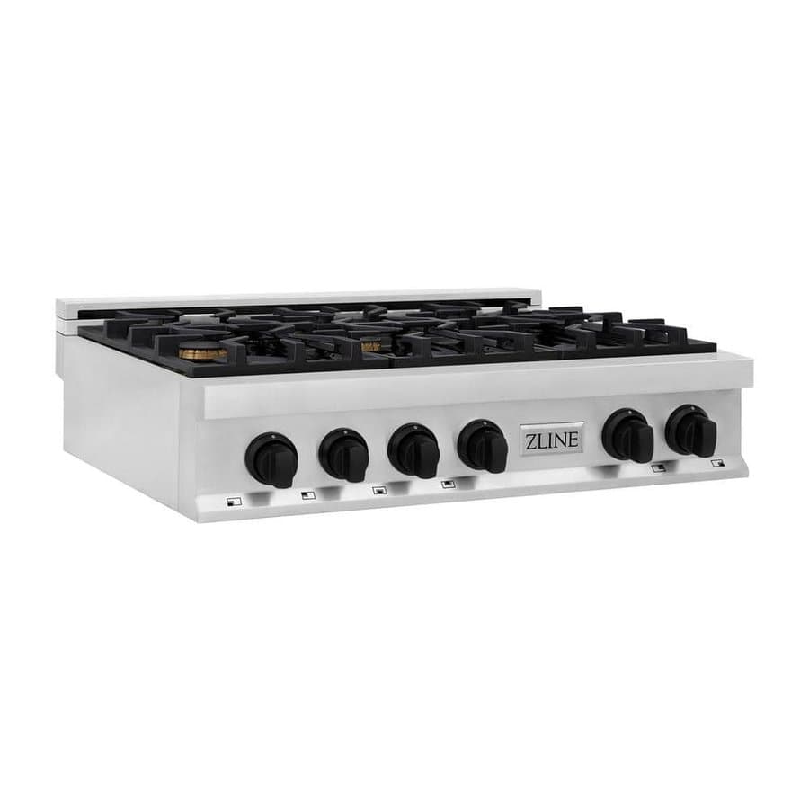 Autograph Edition 36 in. 6 Burner Front Control Gas Cooktop with Matte Black Knobs, Stainless Steel