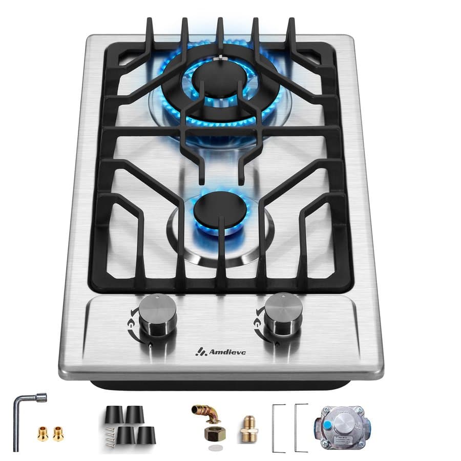 Damerin 12-in 2 burners Stainless steel Gas Cooktop