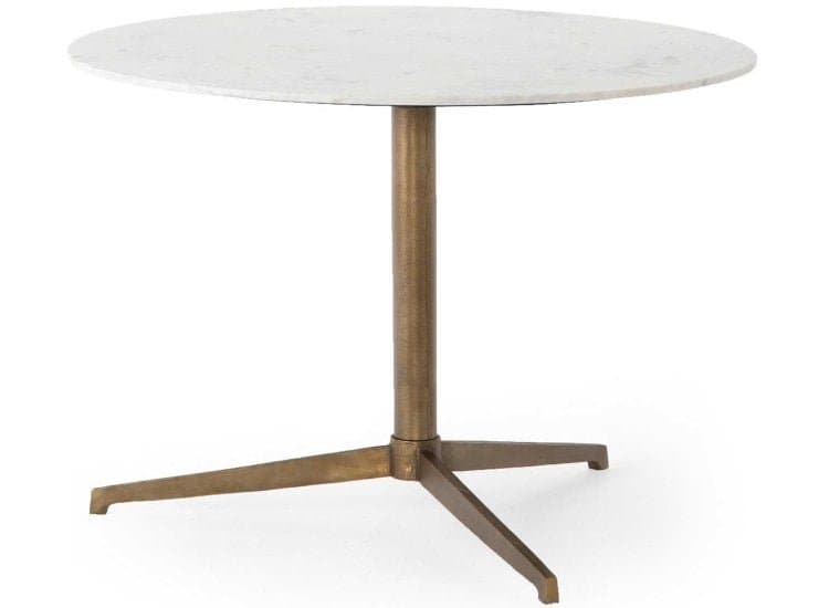 Four Hands Helen Round Bistro Table, Polished White Marble