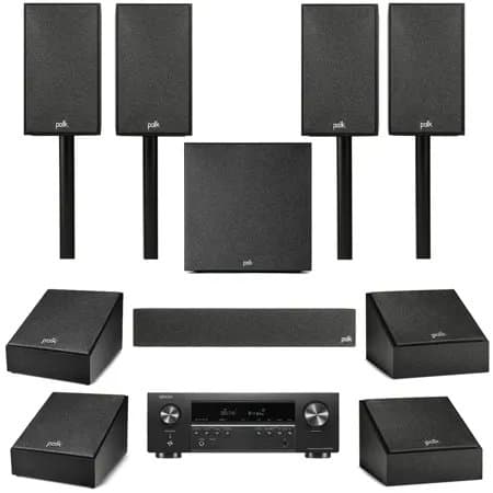 Denon AVR-S570BT 5.2-Channel 8K Bluetooth AV Receiver with Polk Audio Monitor XT 9.1-Channel Home Theater System