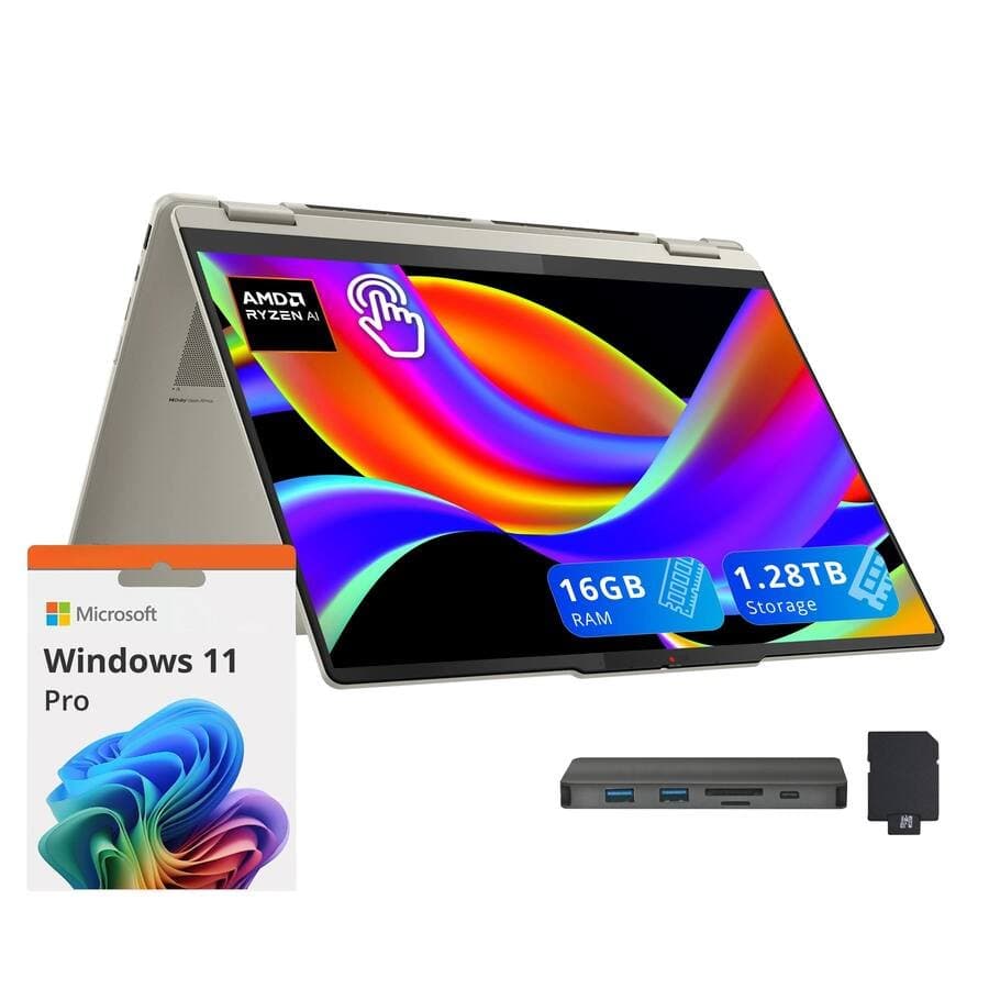 Lenovo Yoga 7 2-in-1 16" 2K Touchscreen Laptop,AMD Ryzen AI 5 340,16GB RAM,1TB SSD+288GB Dock Set,Win 11 Pro,Seashell