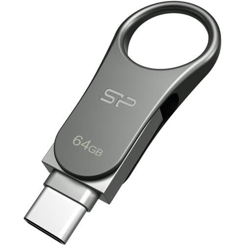 Silicon Power 64GB Mobile C80 USB 3.0 Flash Drive (Titanium)