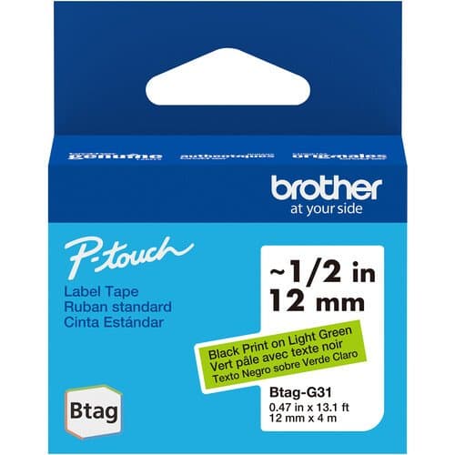 Brother Btag Label Tape for P-Touch PT-N10, PT-N20 & PT-N25BT (Black on Light Green, 0.5" x 13.1')