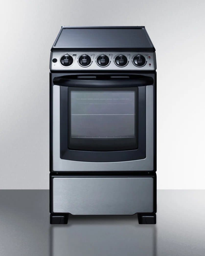 Summit White Pearl Series 20 in. 2.3 cu. ft. Slide-In Electric Range with Smoothtop Burners-Stainless Steel