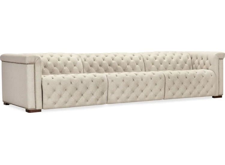 Hooker Furniture Living Room Savion Deux 3 Seat Sofa with Two Power Recliners and Three Power Headrests, Aries Beach Fabric