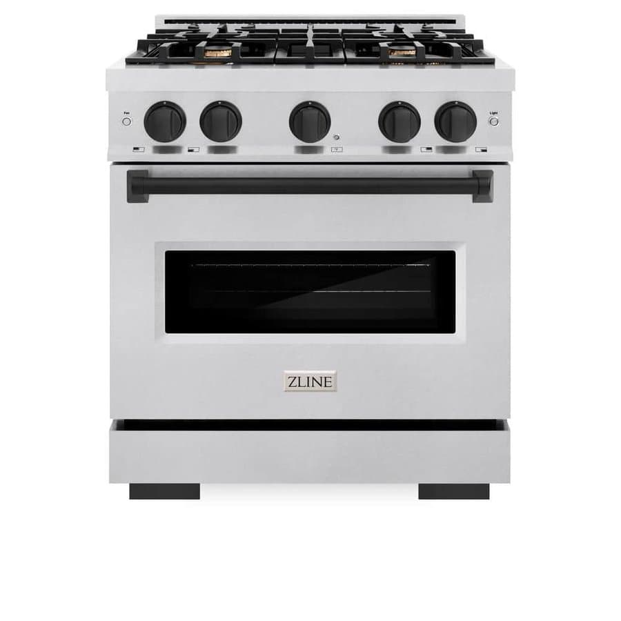 Autograph 30 in. Classic Dual Fuel Range with 4 Burner Gas Cooktop and Electric Oven, Satin Steel with Black Accents