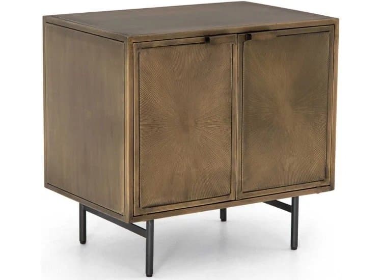 Four Hands Sunburst Nightstand Cabinet, Aged Brass PC
