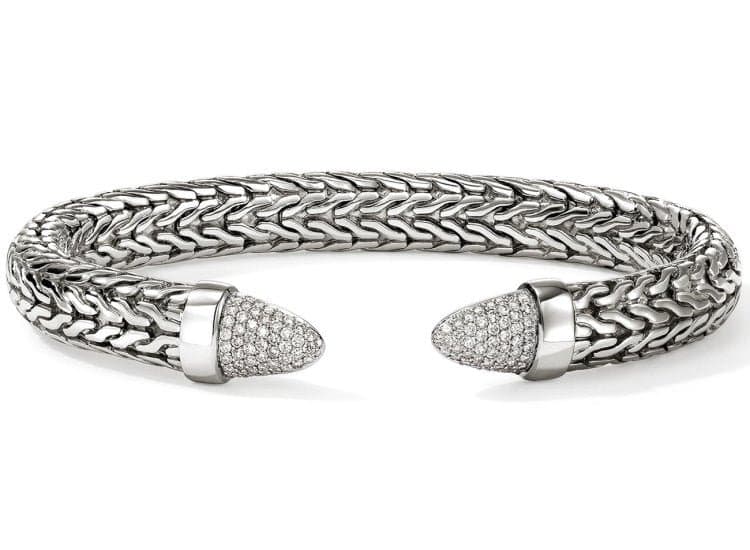 John Hardy Spear 50 Flex Cuff-Size Medium-in Sterling Silver with Diamonds
