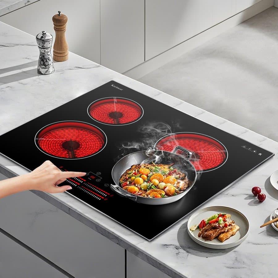 Karinear Electric Cooktop 24" Electric Stove 4 Burners Slide Control,6000W KNC-D46063-BB