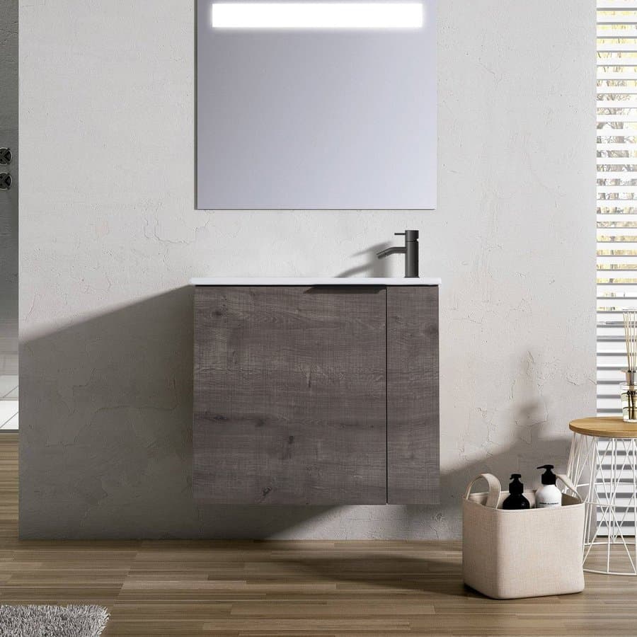 Forclover (Assembly Required) Floating Soft-Closing 22-in Plaid Grey Oak Single Sink Floating Bathroom Vanity with White Ceramic Top