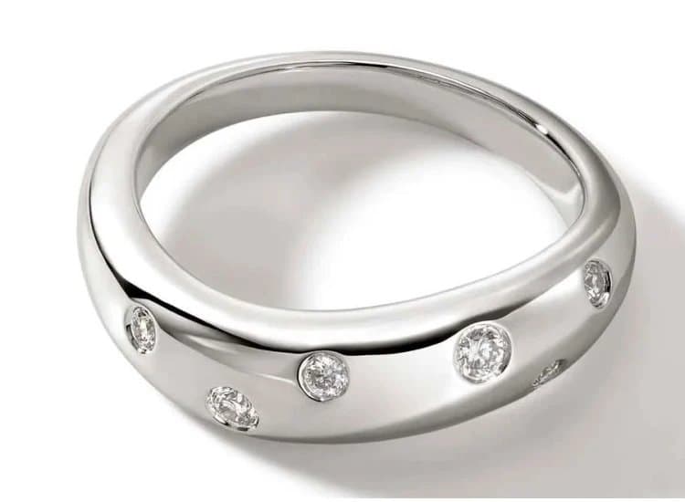 John Hardy Surf Ring-Size 7-in Sterling Silver and Diamonds