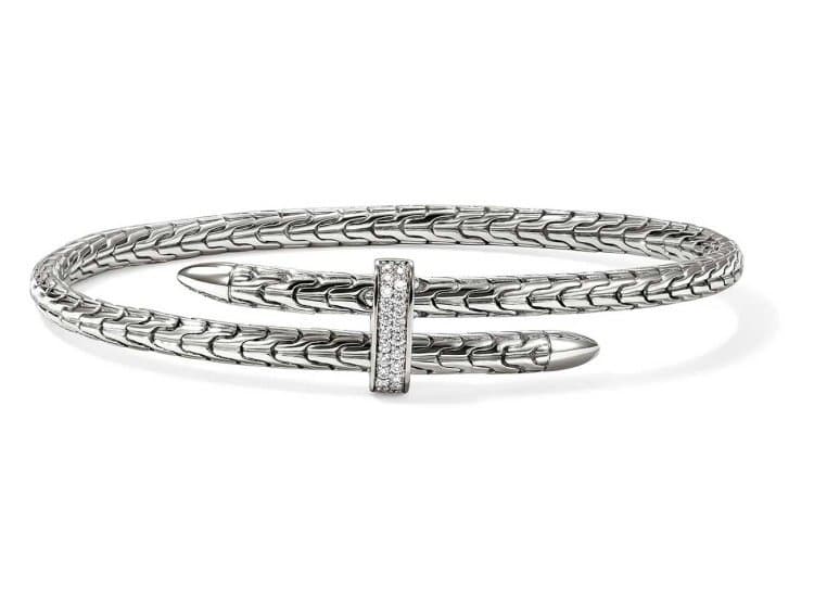 John Hardy Spear Flex Cuff 4mm with Diamonds-Size Medium-in Sterling Silver