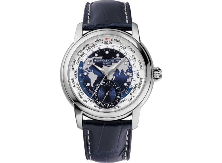 Frederique Constant Manufacture Classic Worldtimer Watch Limited Edition 42mm with Blue Dial