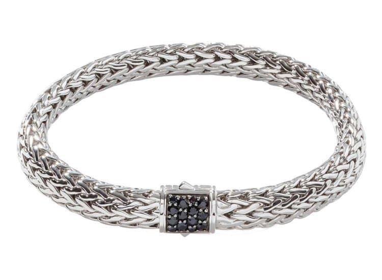John Hardy Icon Bracelet with Black Sapphires, Size Large, Sterling Silver