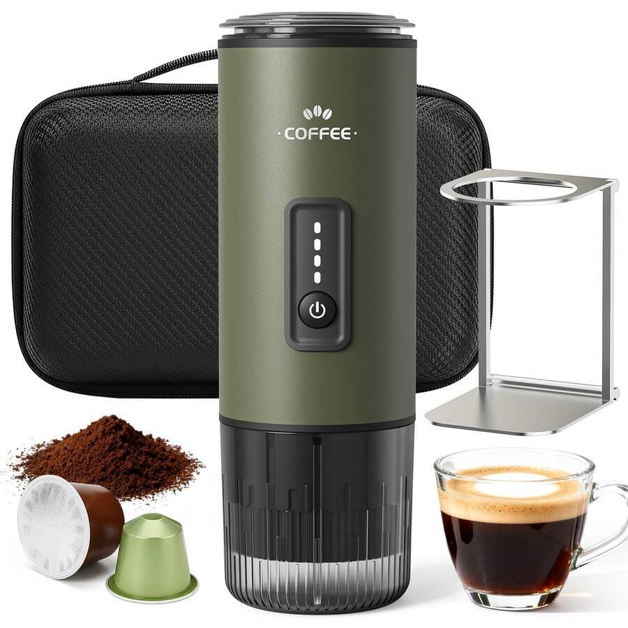 GVODE Rechargeable Electric Portable Espresso Machine 20 Bar, Fits Pods & Ground, Car/ Offfice/ Home