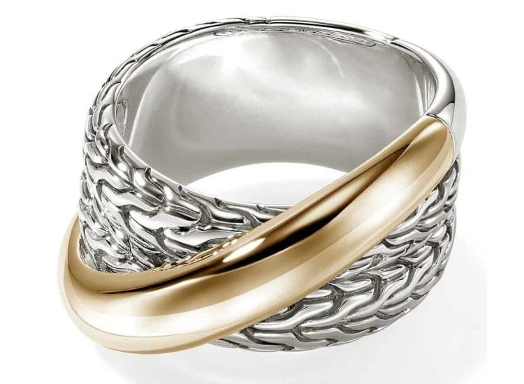John Hardy JH Essential Crossover Ring-Size 7-in Gold and Sterling Silver