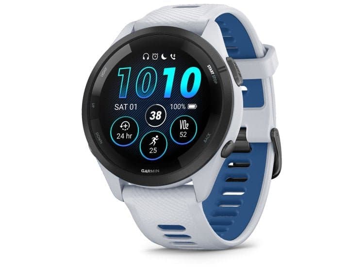 Garmin Forerunner 265 Whitestone/Tidal Blue Silicone Band Smartwatch, 46mm