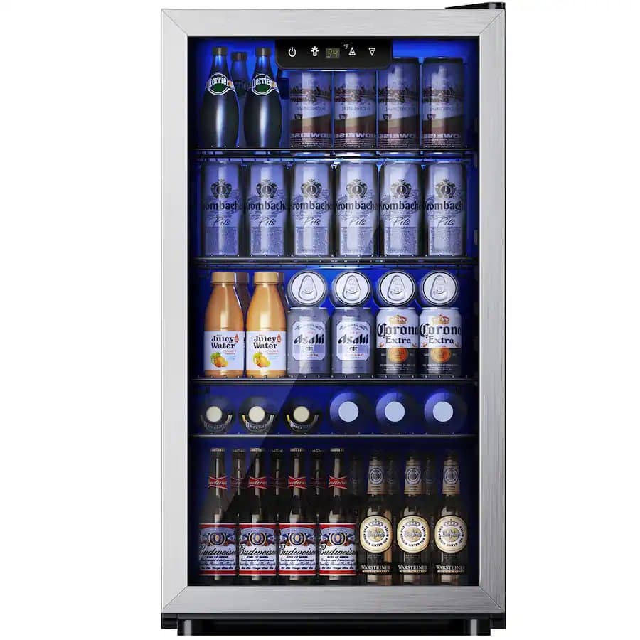 130 Can Beverage Refrigerator and Cooler with Glass Door for Home, 17.3 in D, 31.3 in H, 3.2 cubic feet
