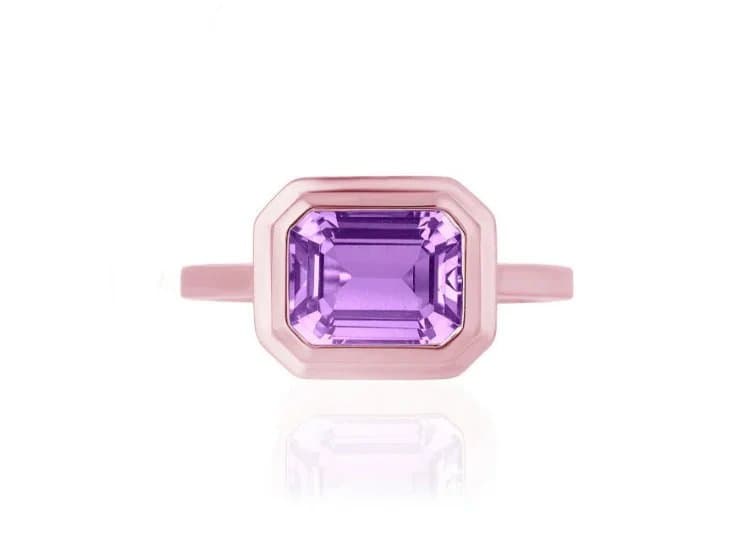 Goshwara Manhattan Emerald-Cut East-West Ring with Lavender Amethyst