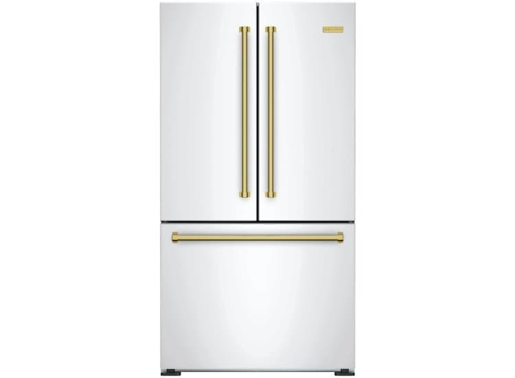 BlueStar 19.9 Cu. Ft. Counter Depth French Door Refrigerator 36-Inch Wide in Matte White with Brushed Brass Trim - FBFD361PMWPLT