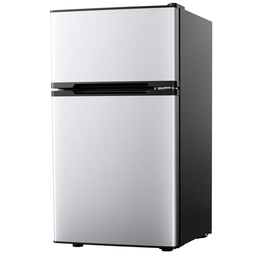 SIMZLIFE  3.2-cu ft 2 Door Freestanding Mini Fridge, Silver with Top Freezer