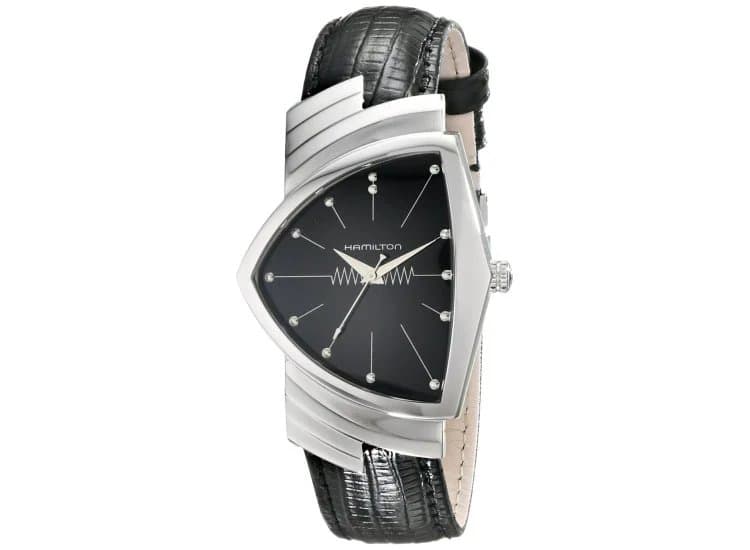 Hamilton Ventura Quartz Black Dial & Lizard Style Leather Watch, 32.3mm x 50.3mm