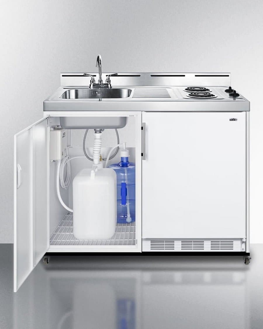 48" Wide Mobile All-In-One Kitchenette, No Plumbing Needed, white, Coil Burners