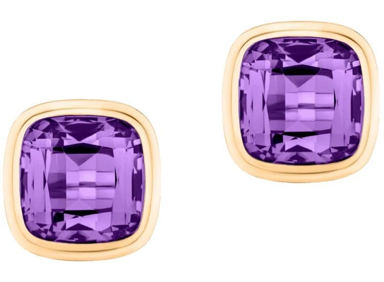 Goshwara Manhattan Cushion Bezel Set Studs with Amethyst in 18K Yellow Gold