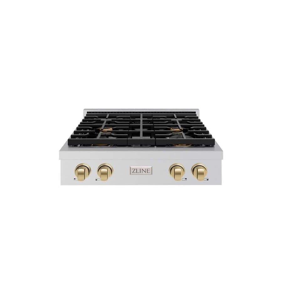 Autograph Edition Paramount 30 in. 4-Burner Porcelain Cooktop, Stainless Steel with Champagne Bronze Accents