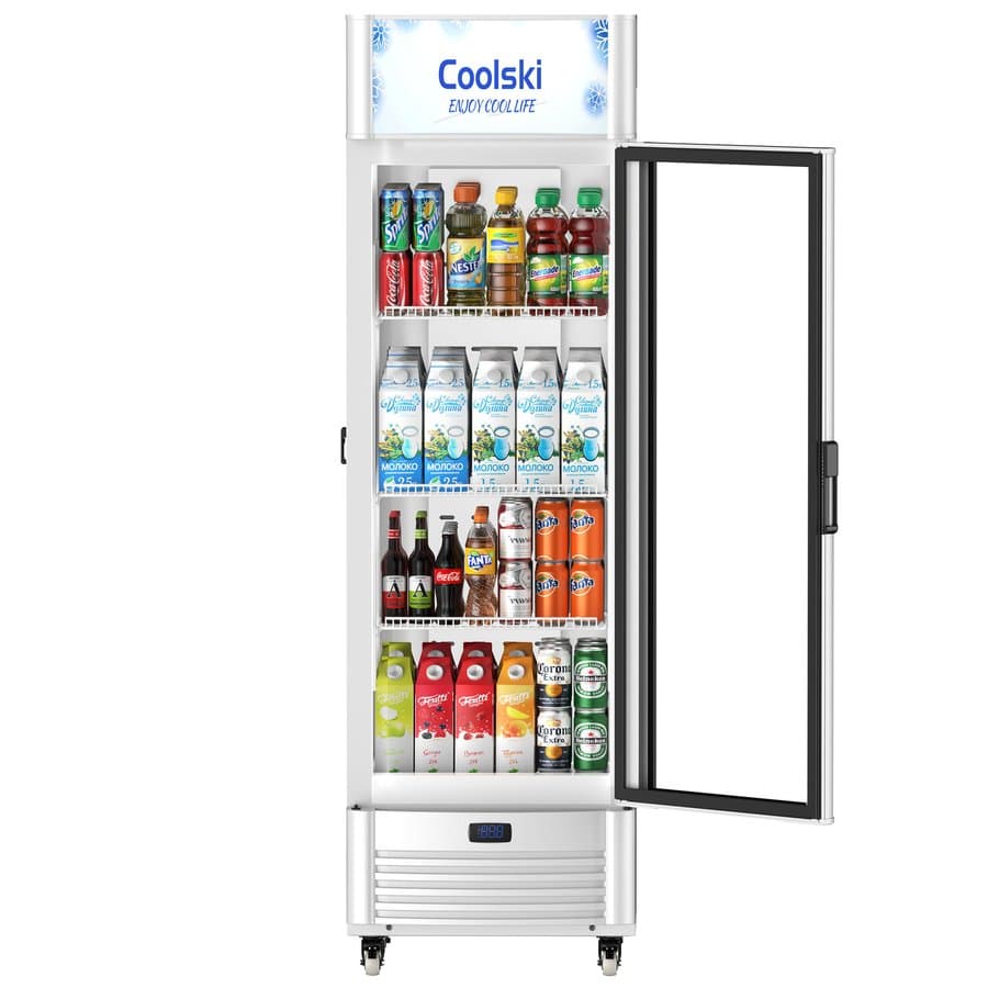 Coolski 21"w 6.5 Cu. Ft. Led Freestanding Display Beverage Cooler With Glass Door In Silver Mmr6.5sh