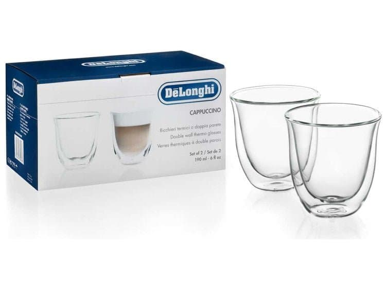 DeLonghi 6 Fl Oz. Double Wall Glass Cappuccino Cups (Pair)
