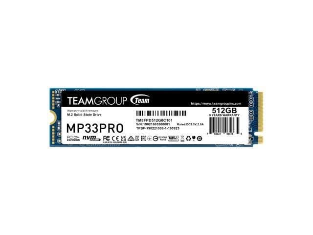 Team Group MP33 PRO M.2 2280 512GB PCIe 3.0 x4 with NVMe 1.3 3D NAND Internal Solid State Drive (SSD) TM8FPD512G0C101