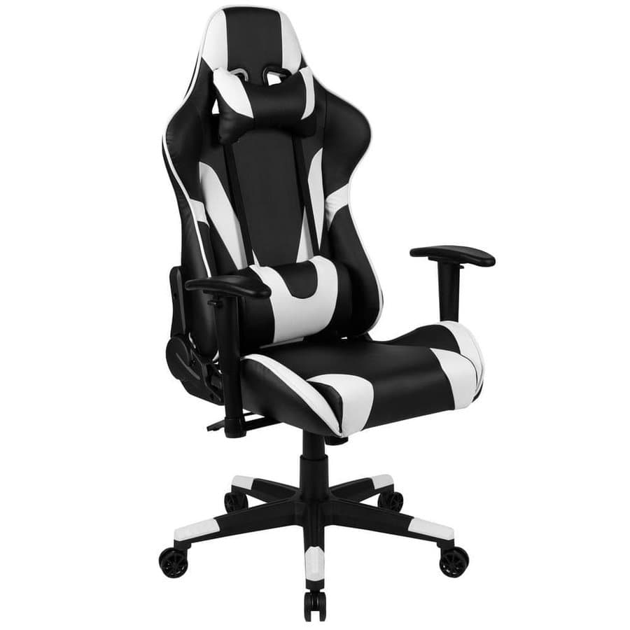 White/Black X20 Fully Reclining LeatherSoft Gaming Chair w/ Headrest and Pillows, Ergonomic Racing Style Computer Chair