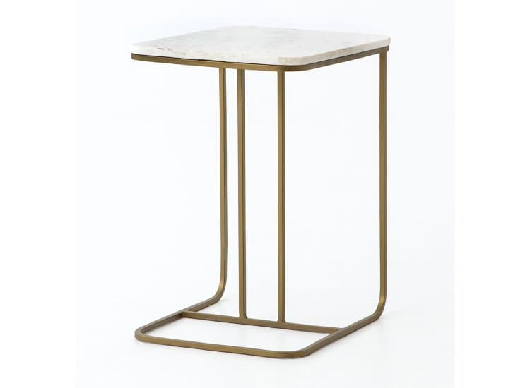 Four Hands Adalley C Table, Polished White Marble