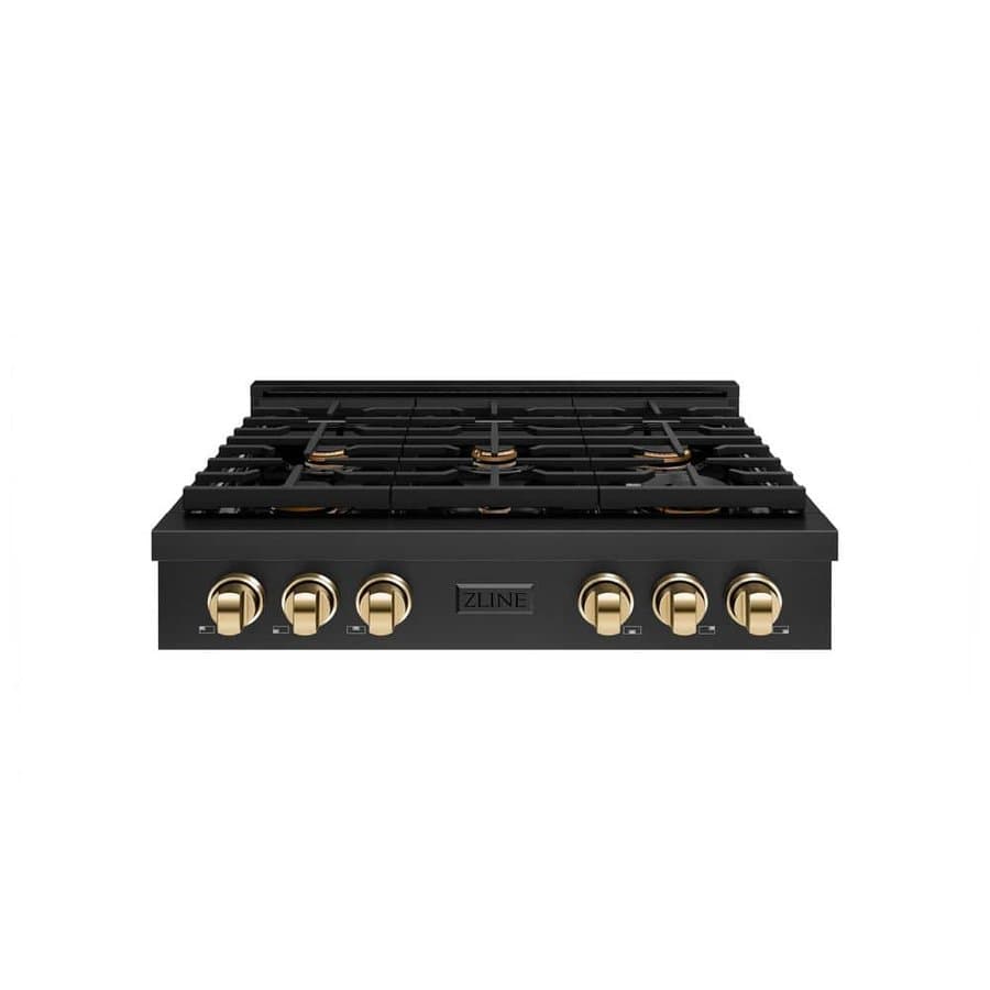 Autograph Edition Paramount 36 in. 6-Burner Porcelain Cooktop, Black Stainless Steel with Polished Gold Accents