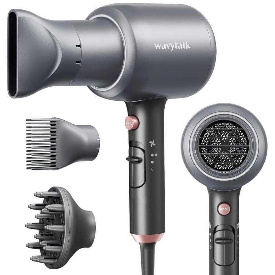 1875-Watt Professional Salon Hair Dryer with Diffuser Concentrator Nozzle, Elegant Metallic Grey