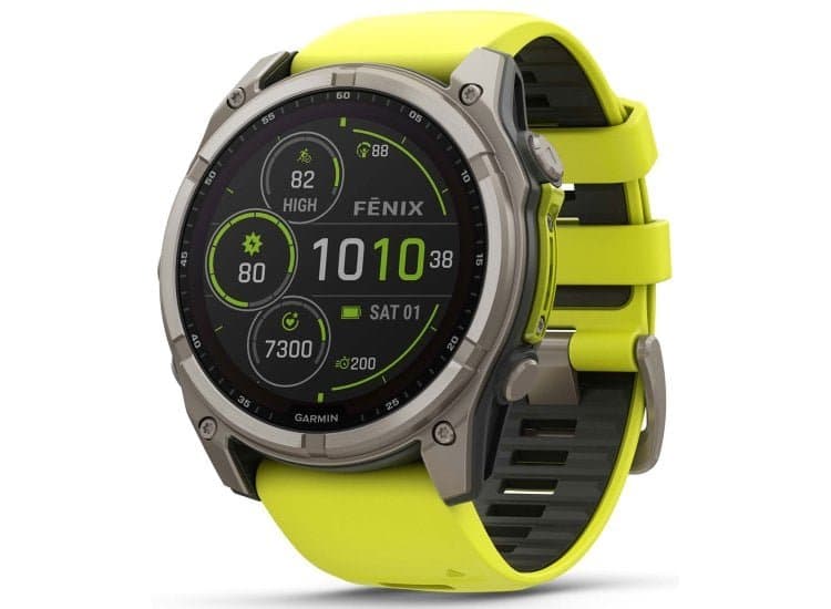 Garmin fenix 8 Solar Sapphire Smartwatch 51mm, Titanium and Amp Yellow/Graphite Silicone Band