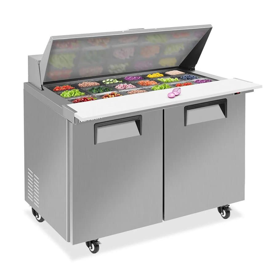 48" 13.1 Cu.Ft. 320W 115V Silver Refrigerated Salad Sandwich Prep Table