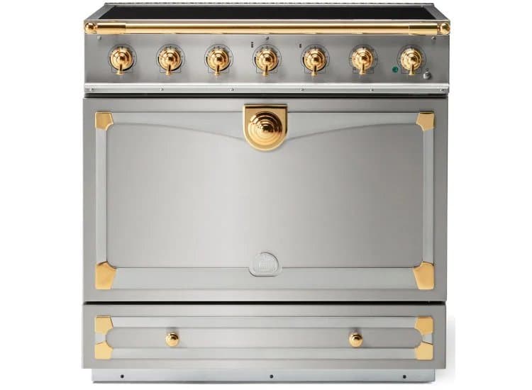La Cornue CornuFe 90 Albertine 36 In. Stainless Steel With Polished Brass Accents Induction Range - C9IF-I