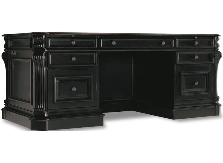 Hooker Furniture Black Home Office Telluride 76" Executive Desk With Leather Panels