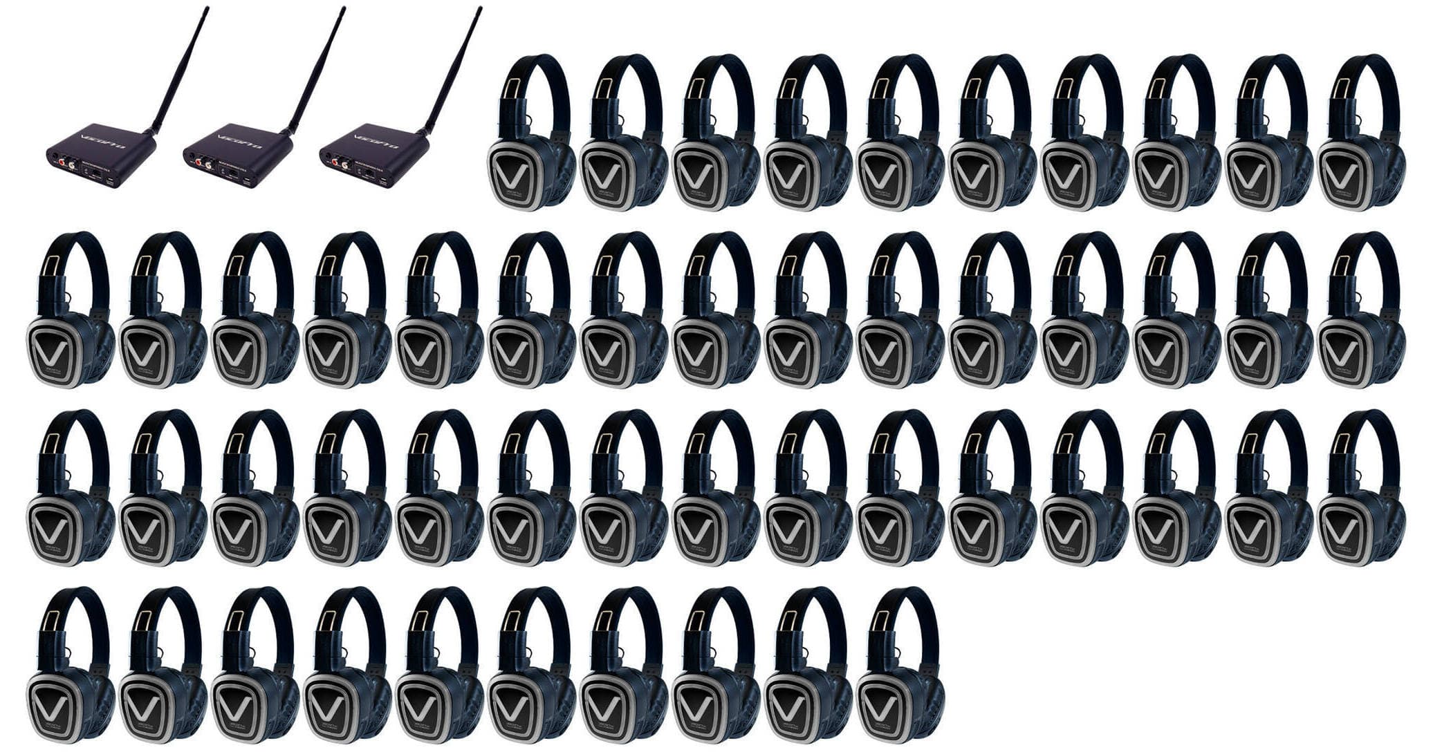 VocoPro Silent Disco Pro 350 Long-Range Event Package (3 Transmitters, 50 Headphone Receivers)