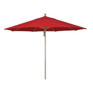 SimplyShade Ibiza 11' Octagon Wood/Aluminum Market Umbrella, Sunbrella Fabric-Jockey Red