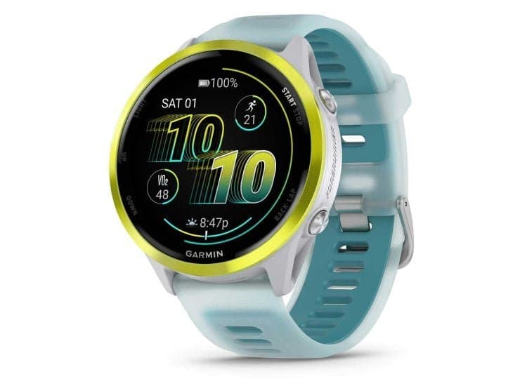 Garmin Forerunner 570 Smartwatch 47mm Amp Yellow Aluminum Case with Translucent Whitestone/Turquoise Band