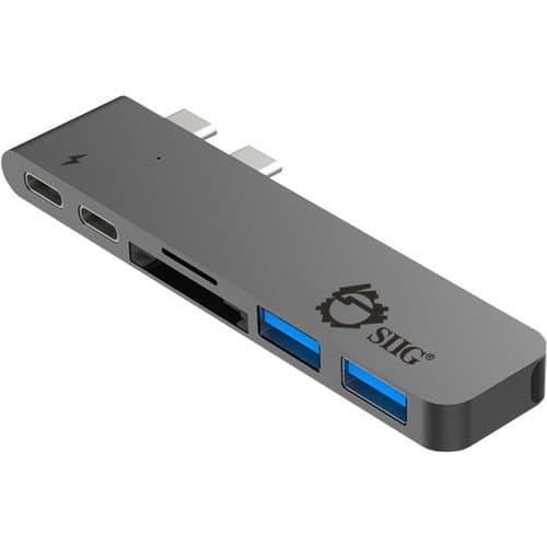 SIIG Dual USB Type-C Hub with Card Reader and Power Delivery (Space Gray)
