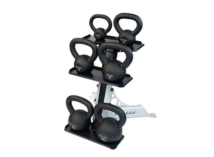 Body-Solid 5-30 Lbs Iron Powder Coat Kettlebell Set With Rack